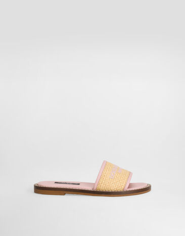Dolce & Gabbana Flat straw sliders with Dolce&Gabbana logo Multicolor D11285A4801
