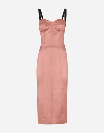 Dolce & Gabbana Satin calf-length corset dress Blue F9R74DG8KT0
