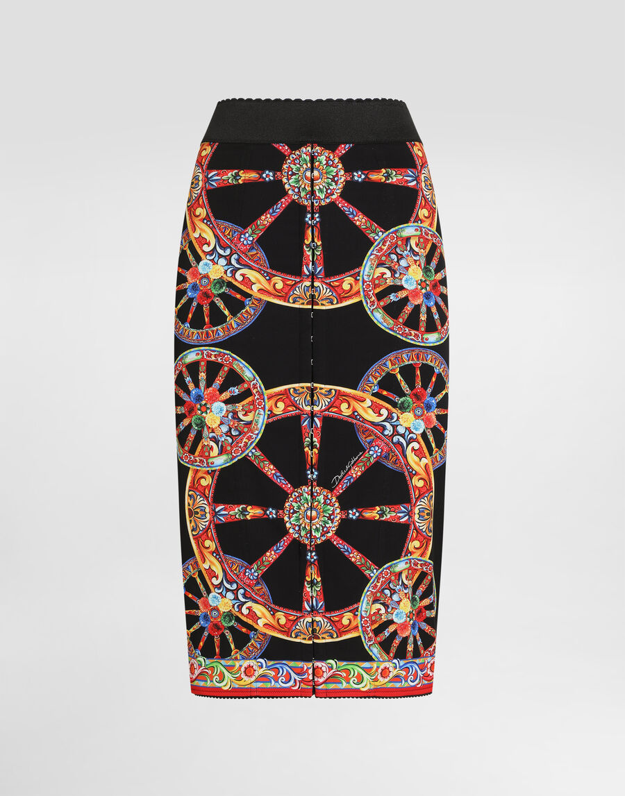 Carretto-print charmeuse long skirt