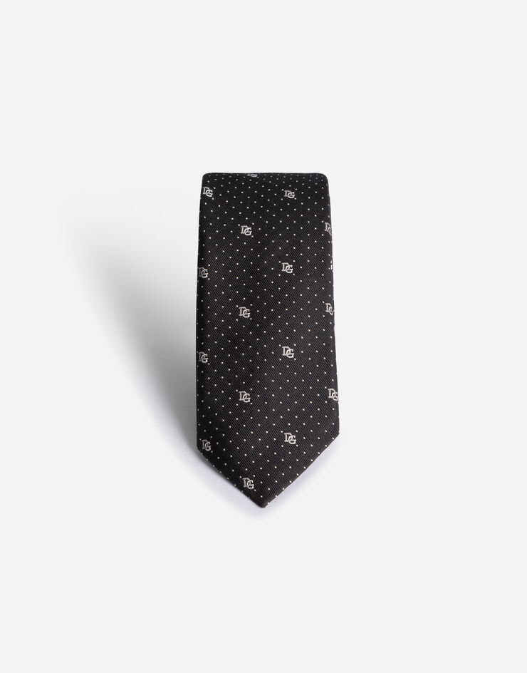 Dolce & Gabbana Silk blade tie with polka-dot design and DG logo (6 cm) Black GT149EG0JMO