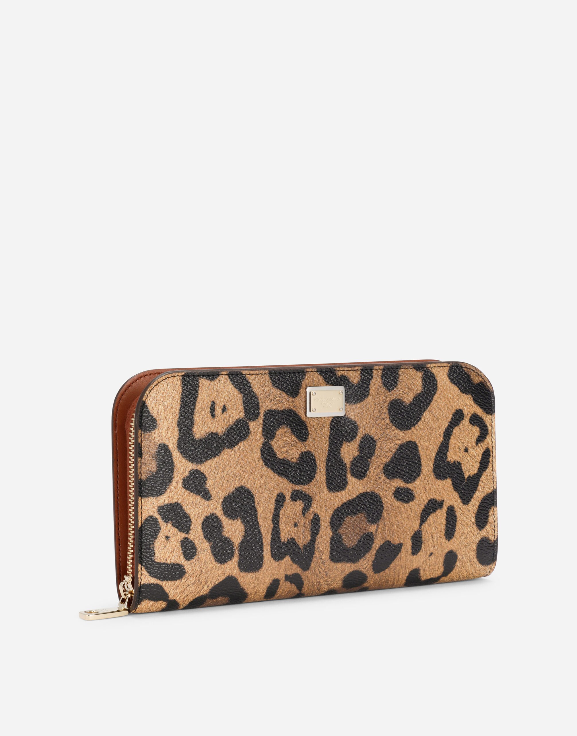 Leopard print Crespo zip around wallet with branded plate in Multicolor for Women Dolce Gabbana