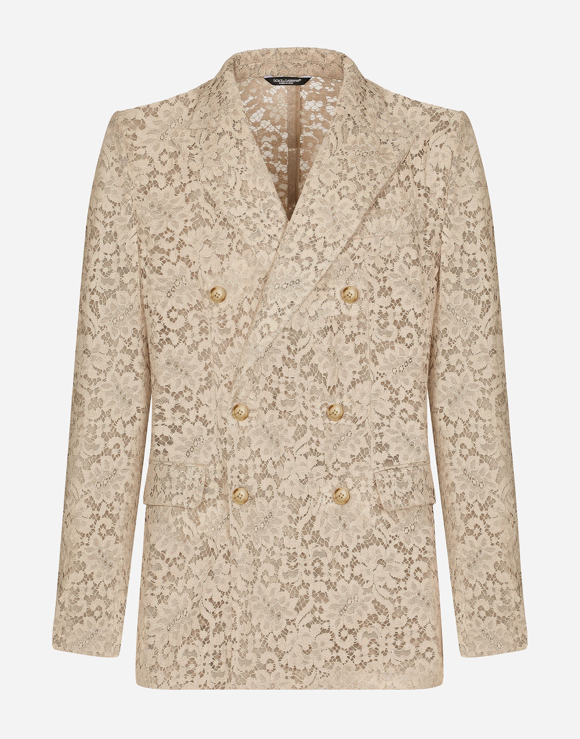 Dolce & Gabbana Zweireihige Jacke aus Kordelspitze Beige G2SV7THLMGE