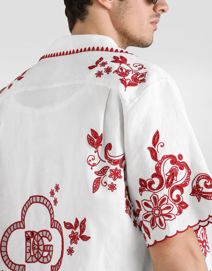 Dolce & Gabbana Hawaii linen shirt with cutwork White G5OV8ZGK409