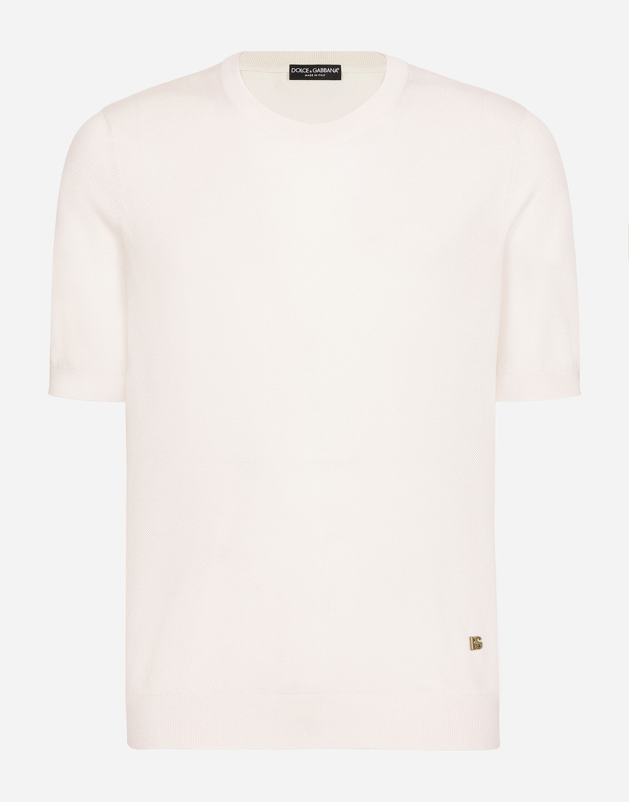 Dolce & Gabbana Short-sleeved round-neck sweater with DG logo White GXX46TJBSIO