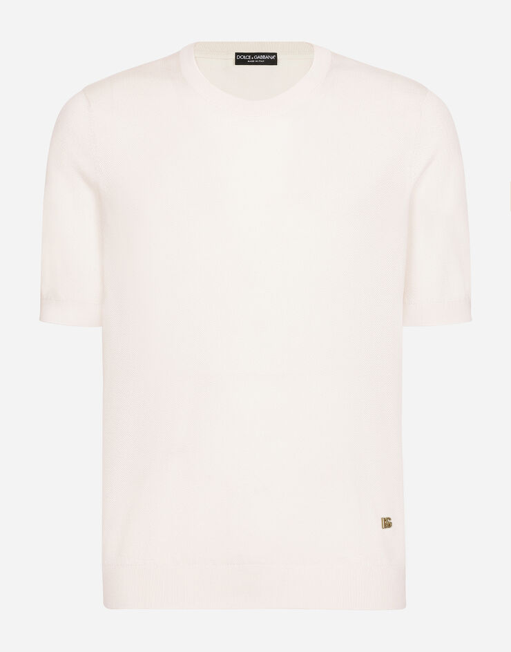 Dolce & Gabbana Short-sleeved round-neck sweater with DG logo White GXK86ZJASAT