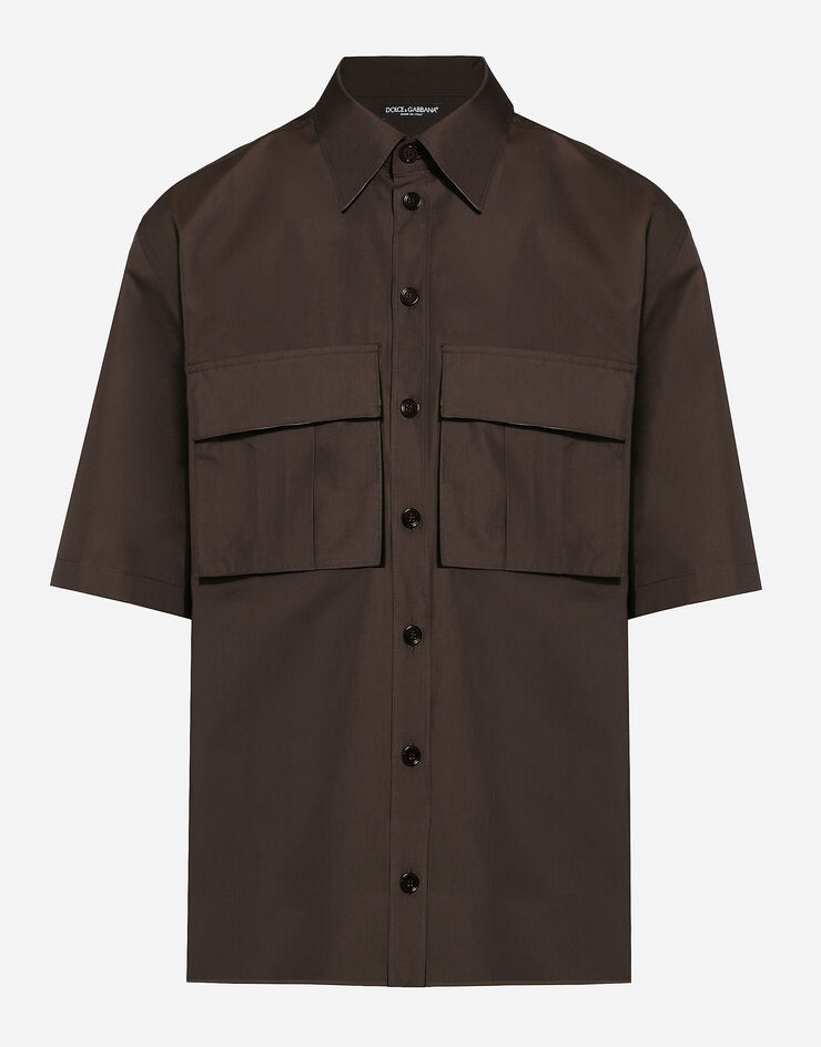 Dolce & Gabbana Camisa Hawaii de popelina con bolsillos Marrón G5LX2ZFU5SW