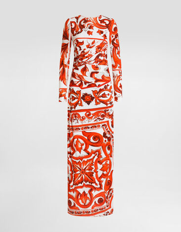Dolce & Gabbana Majolica-print organzine long dress Multicolor F611CTFS8DS
