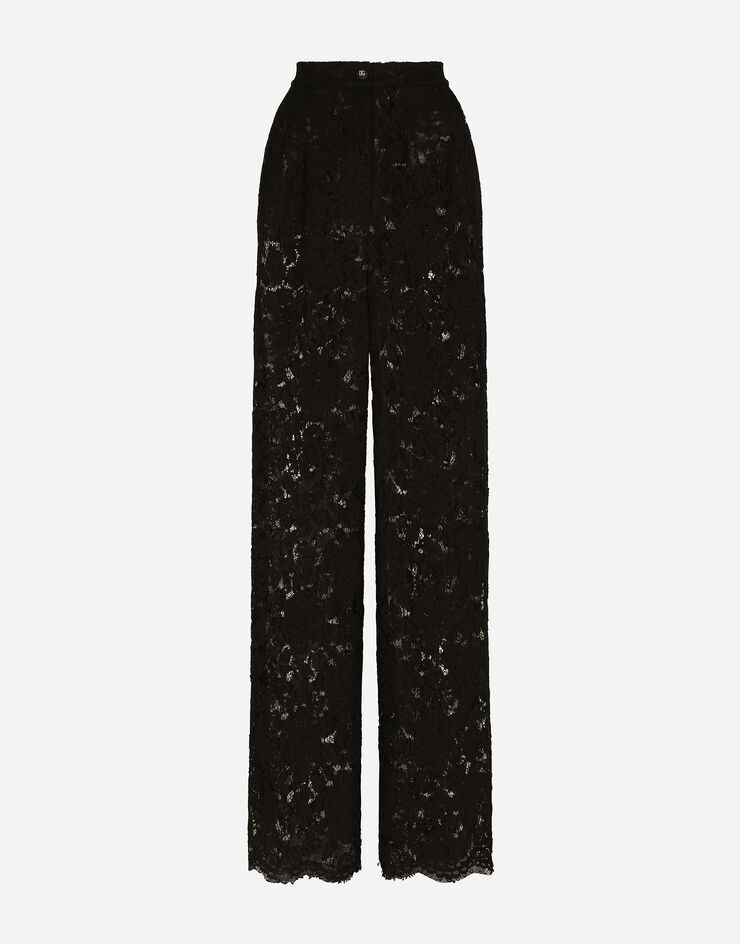 Dolce & Gabbana Pantalón acampanado de encaje elástico con logotipo Negro FTCPTTFLRE1