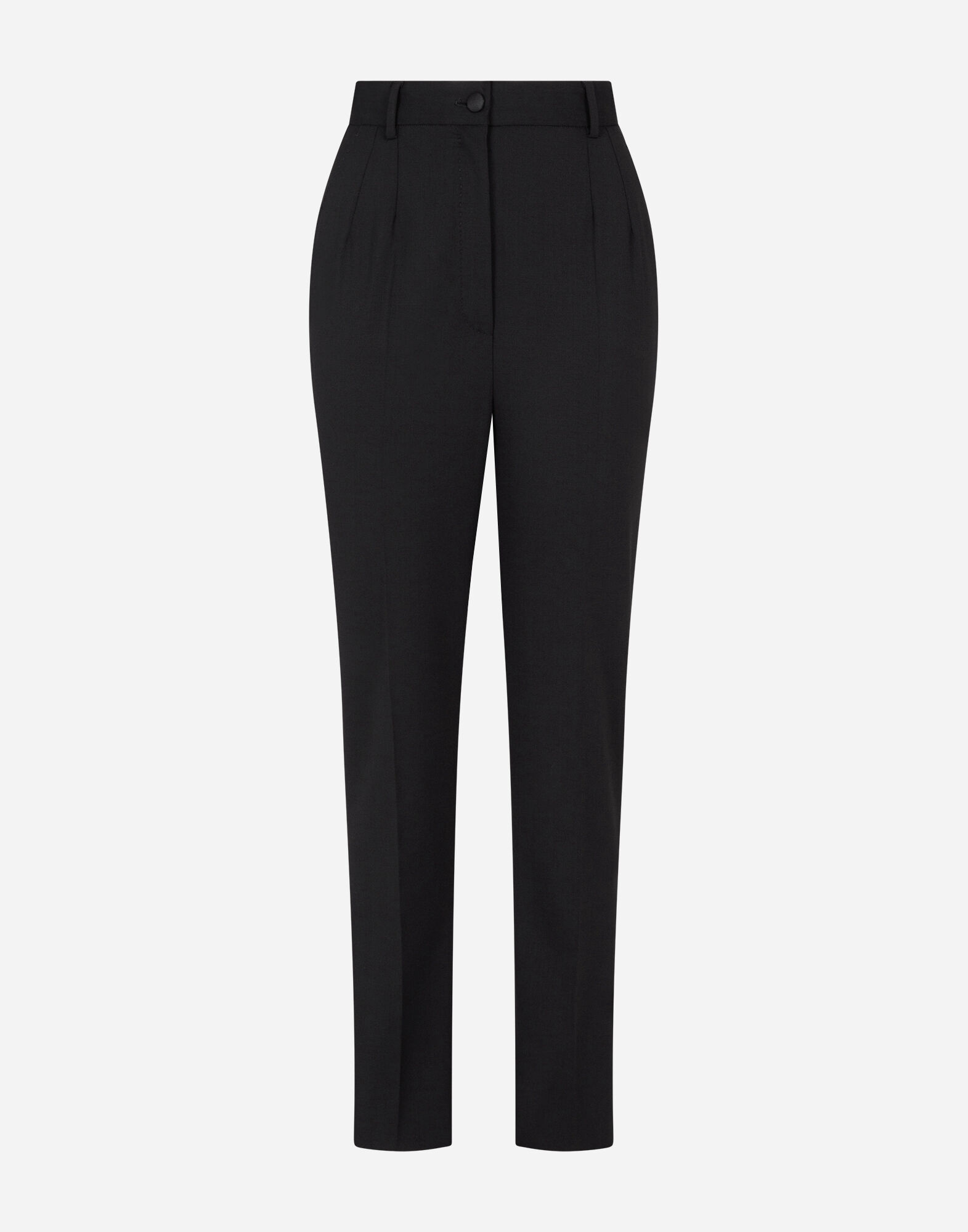 ブラックのウィメンズ ハイウエストパンツ ストレッチウール