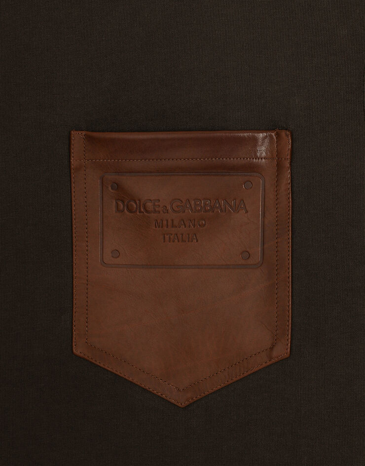 Dolce & Gabbana 徽标与皮革小口袋棉质 T 恤 棕 G8PN9ZG7M3I