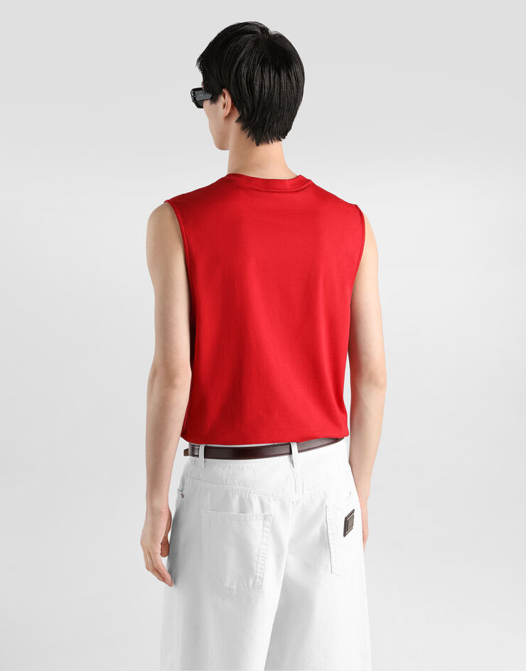 Dolce & Gabbana Cotton tank top with patch Red G8SW2ZG7QNN