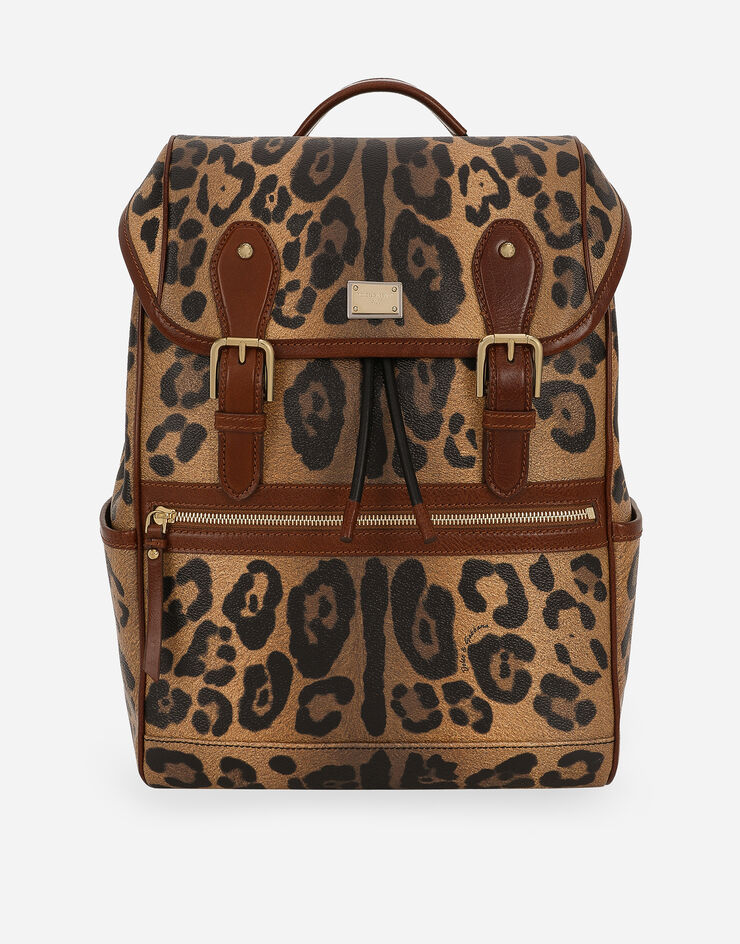 Dolce & Gabbana Leopard-print Crespo backpack with branded plate Multicolor BB7086AW384