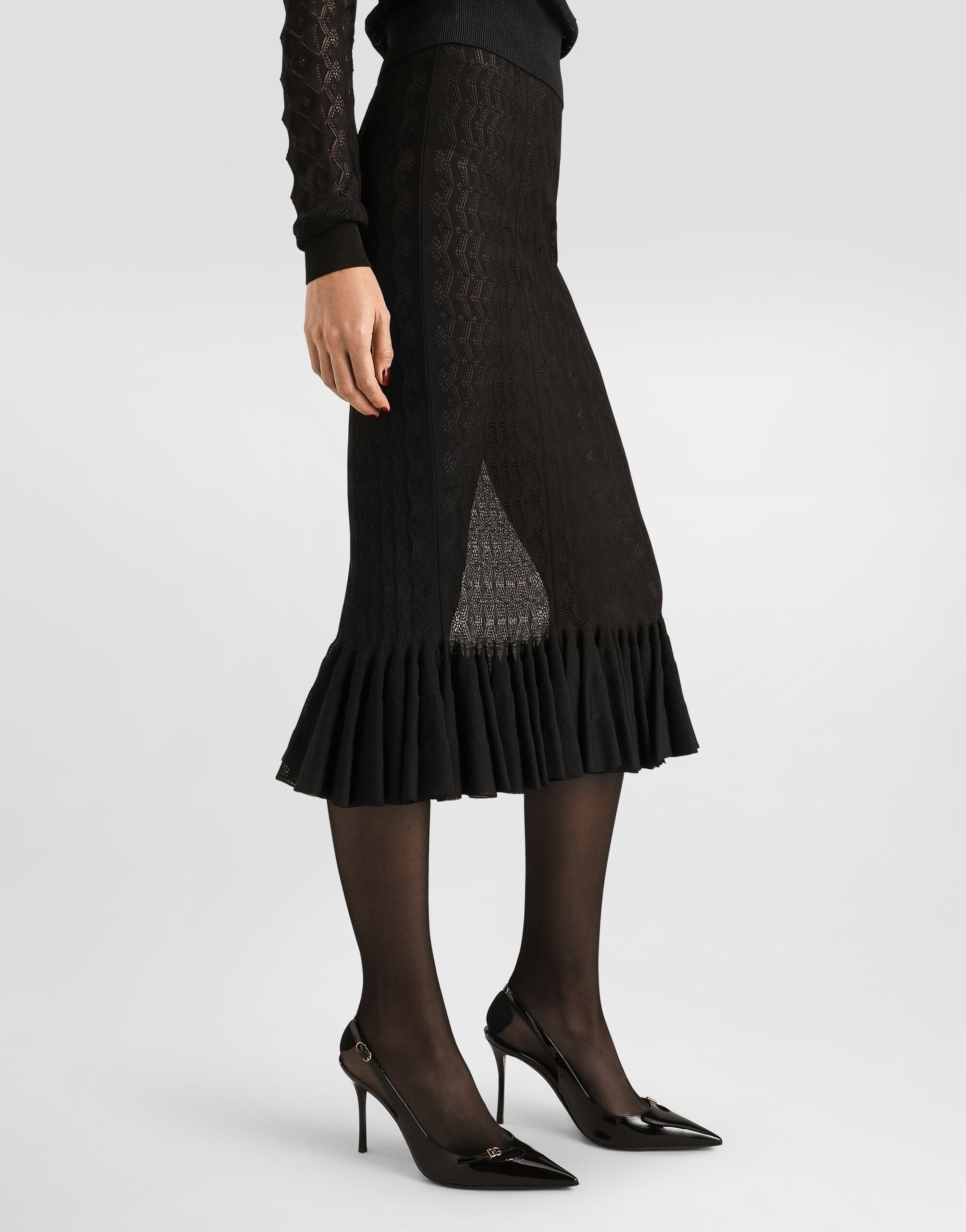 Lace-stitch knit skirt in Black for Women | Dolce&Gabbana®