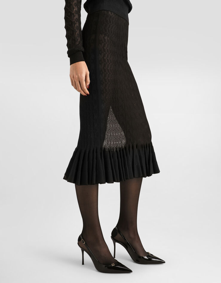 Dolce & Gabbana Lace-stitch knit skirt Black FXO56TJBMP8