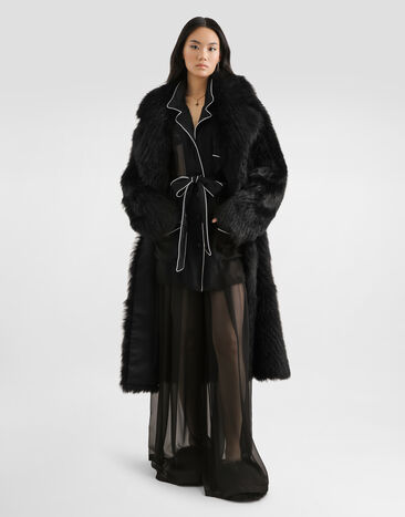 Dolce & Gabbana Manteau en peau lainée à simple boutonnage Black F0Y17FFUP89