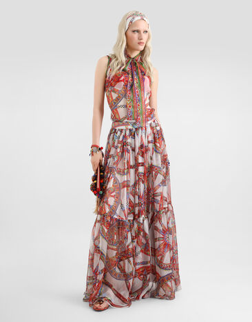 Dolce & Gabbana Carretto-print long chiffon skirt Multicolor F4DDRTIS13V