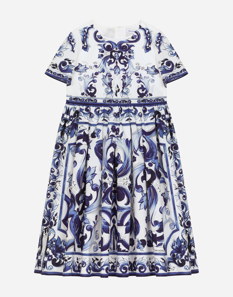 Dolce & Gabbana Long majolica-print poplin dress Multicolor L53DG7G7E9W