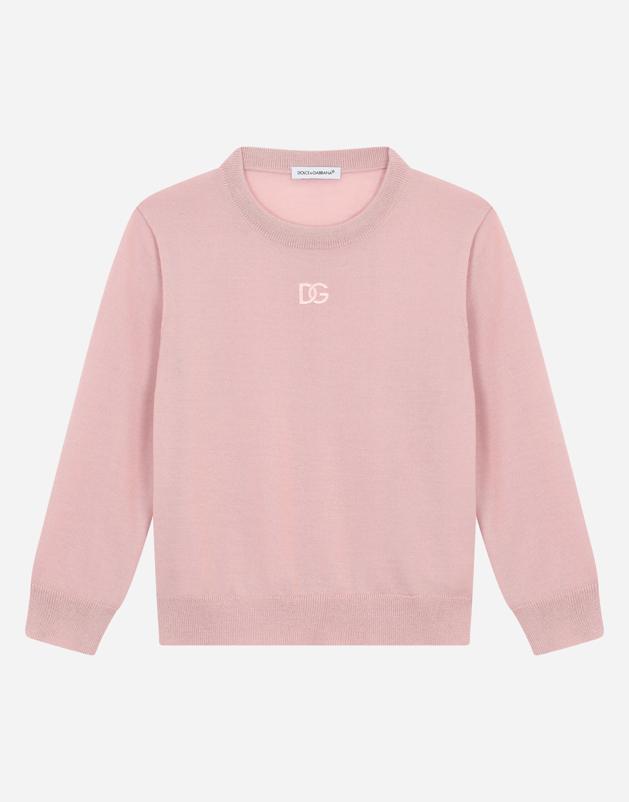 Dolce & Gabbana Cashmere round-neck sweater with DG logo embroidery Pink L5JTKEG7F9G