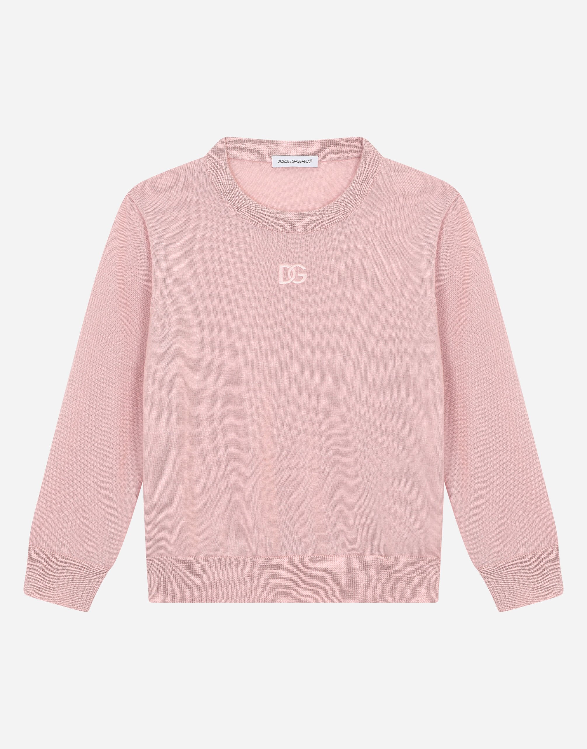 Cashmere round-neck sweater with DG logo embroidery in Pink for