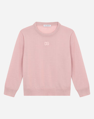 Dolce & Gabbana Cashmere round-neck sweater with DG logo embroidery Pink L5KWM8JBCGC