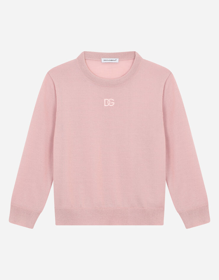 Dolce & Gabbana Cashmere round-neck sweater with DG logo embroidery Pink L4KWB2JAWF3