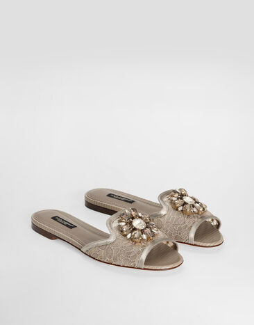 Dolce & Gabbana Lace rainbow slides with brooch detailing Sand CQ0023AG667