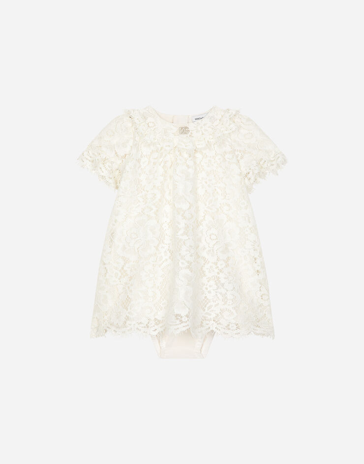 Dolce & Gabbana DG 로고 레이스 드레스 화이트 L23DZ9HLMEA