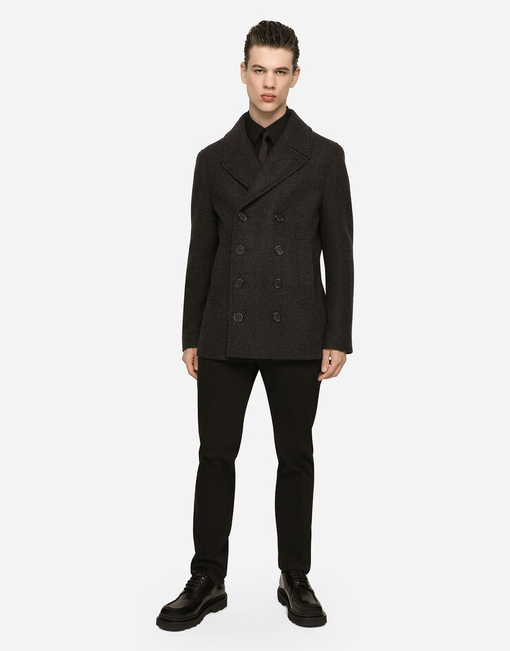 Dolce&Gabbana Double-breasted wool pea coat with branded tag Grey G036DTHUMQQ