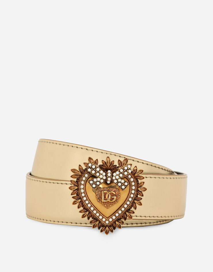 Dolce & Gabbana Ceinture Devotion en cuir de veau lamé Doré BE1315AK870