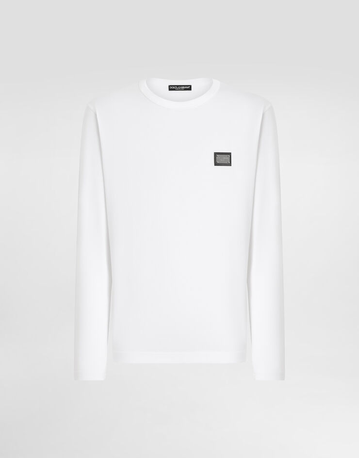 Dolce & Gabbana تيشيرت بأكمام طويلة وبطاقة شعار White G8PV0TG7P1B