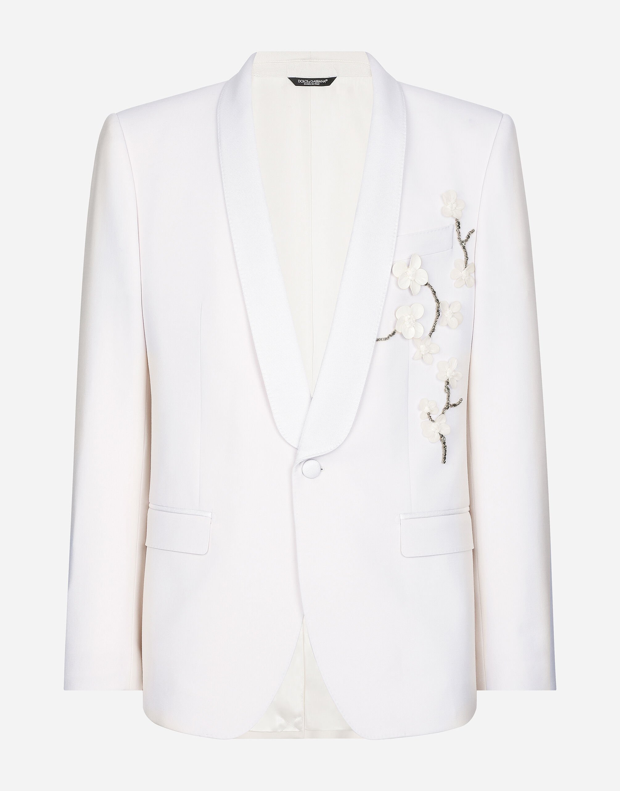 Dolce & Gabbana 자수 장식 마티니 핏 싱글 브레스티드 재킷 화이트 G2NW1TFU4DV