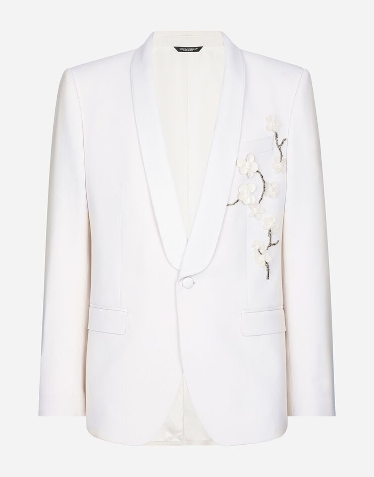 Dolce & Gabbana 자수 장식 마티니 핏 싱글 브레스티드 재킷 화이트 G2RU1ZGH908