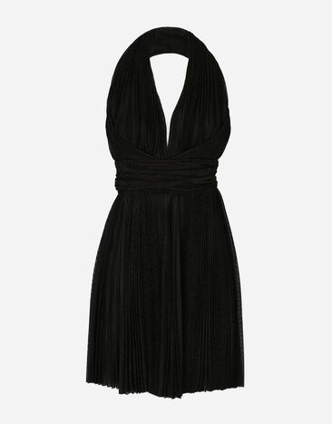 Dolce&Gabbana Short pleated lurex mesh dress Black F6BDRTFLMB9