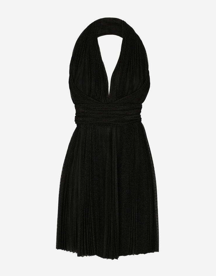 Dolce&Gabbana Short pleated lurex mesh dress Black F6BDRTFLMB9