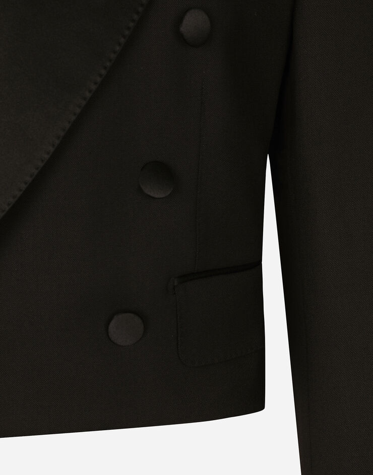 Dolce & Gabbana Chaqueta de esmoquin corta con botonadura doble de lana Negro F29MCTFUBE7