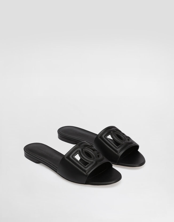 Dolce & Gabbana DG Millennials 徽标小牛皮拖鞋 黑 CQ0436AY329