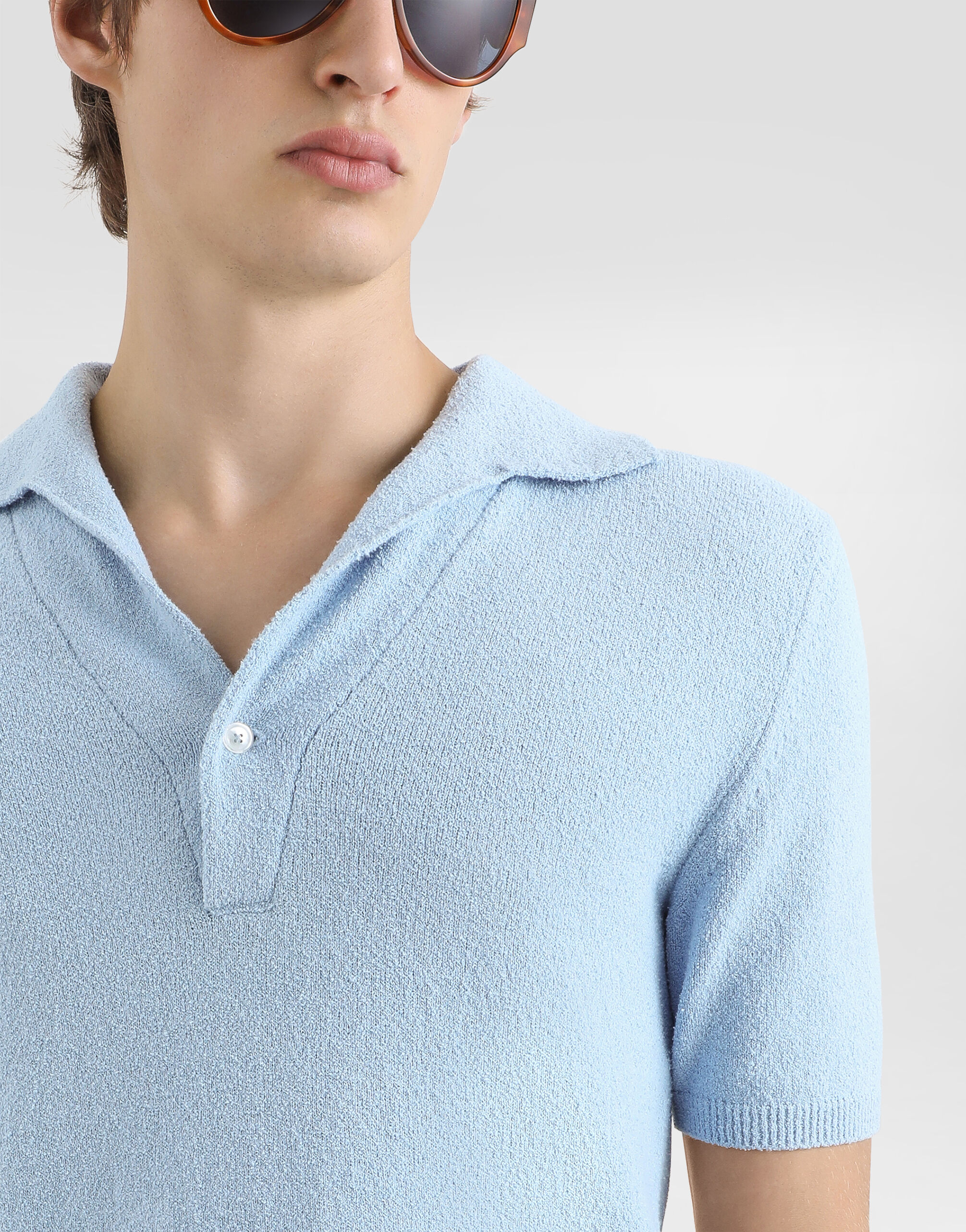 Smooth knit polo shirt in Azure for Men | Dolce&Gabbana®