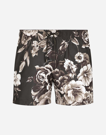 Dolce & Gabbana Swim shorts with floral print Brown GXZ04TJBSG0