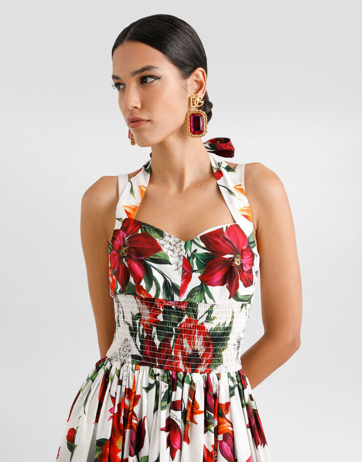 Dolce & Gabbana Kleid aus Popeline mit Blumenprint Drucken F60AATHS5TQ