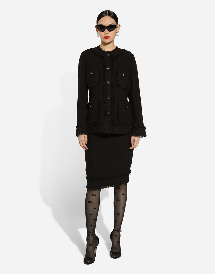 Dolce & Gabbana Falda midi de tweed con logotipo DG Negro F4CTCTFMTAC