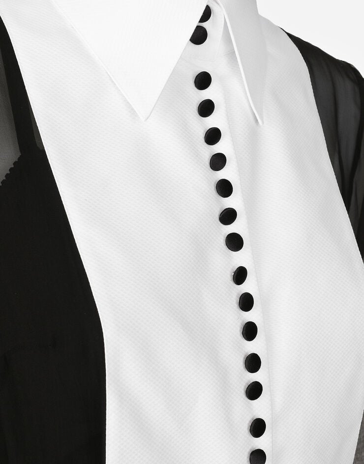 Dolce & Gabbana فستان قميصي ميدي شيفون بأساور بيكيه ومقدمة قميصية أسود F6JGXTFU1AT