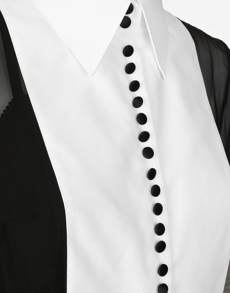 Dolce & Gabbana Chiffon midi shirt dress with piqué cuffs and shirt front Black F6JGXTFU1AT
