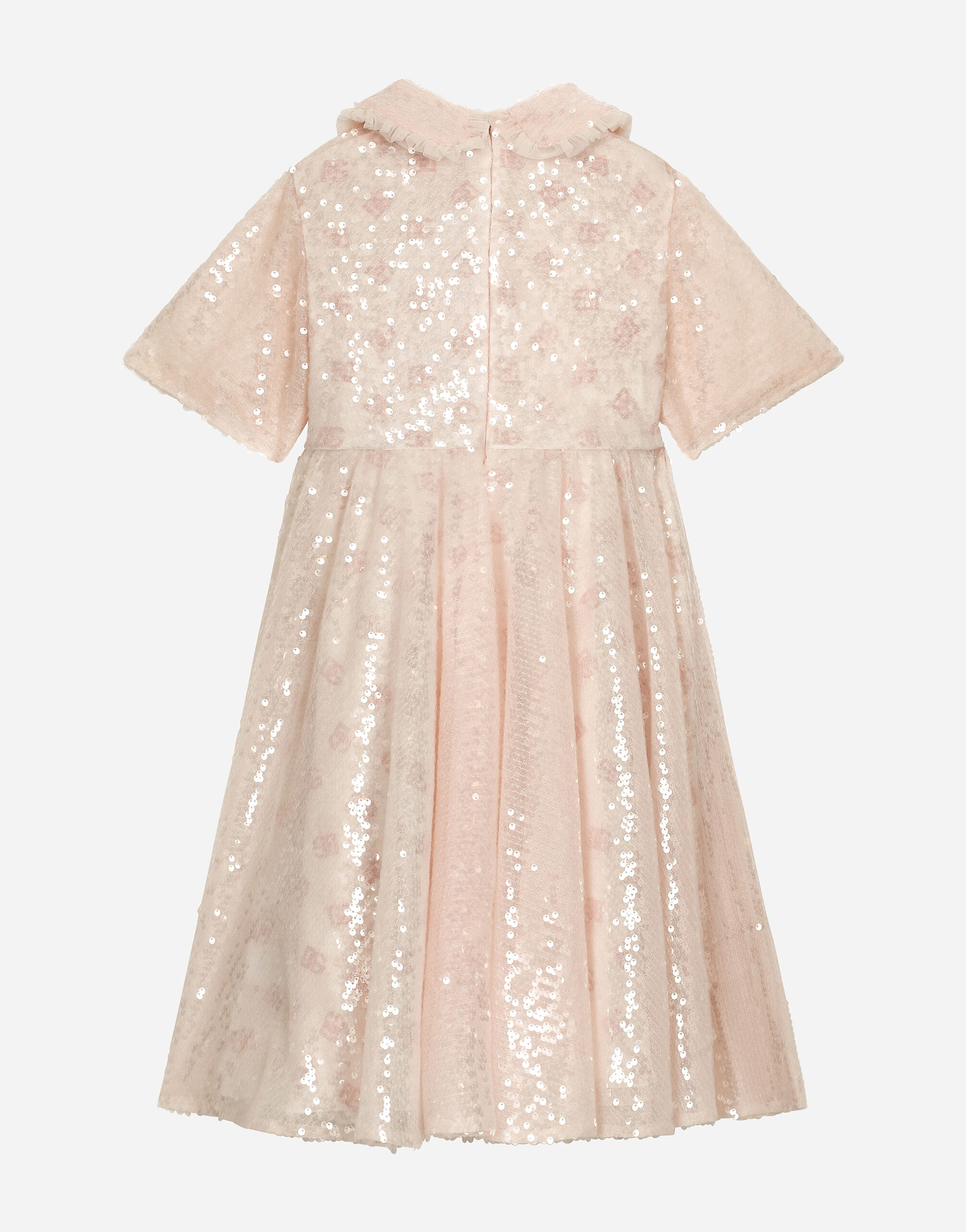 Sequined dress with branded buttons in Pink for Girls Dolce Gabbana