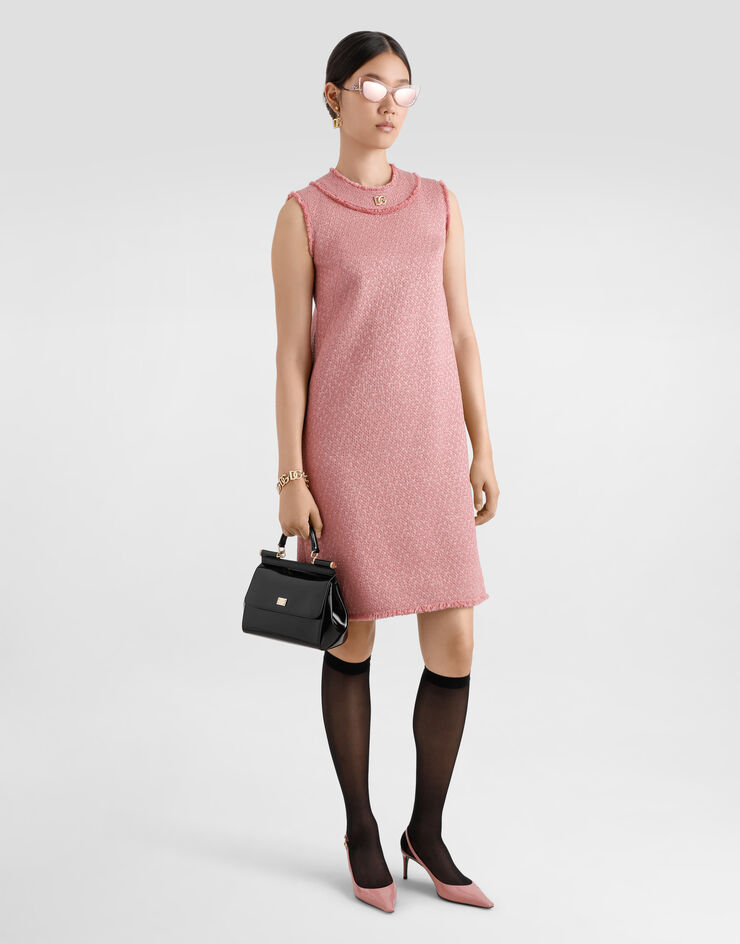 Dolce & Gabbana Sleeveless raschel tweed dress with DG logo Pink F6ARUTHUMUA