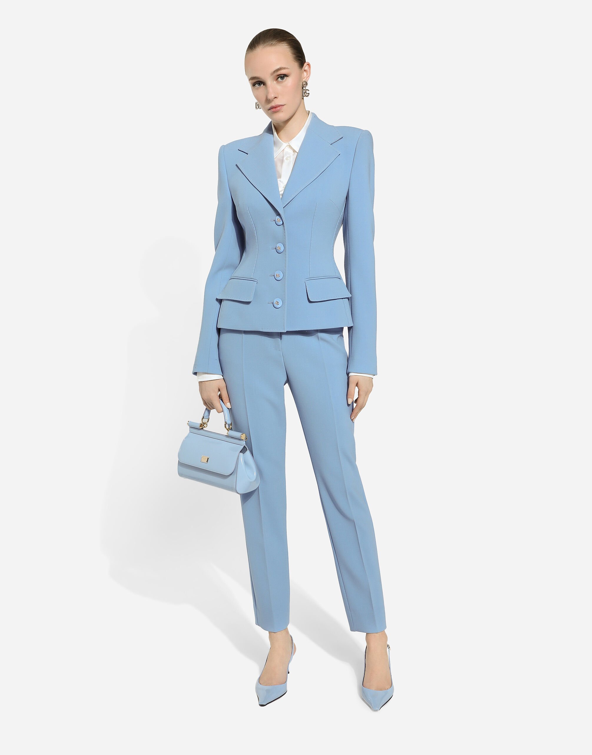 Tailored wool crêpe pants in Light Blue for Women