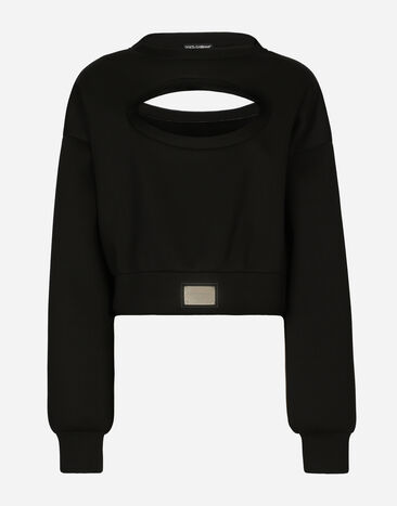 Dolce & Gabbana Sweatshirt aus Funktionsjersey mit Cut-out und Plakette Dolce&Gabbana Mehrfarbig O9A13JFSG6D