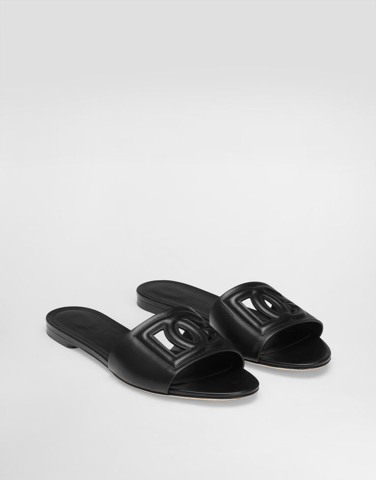 Dolce & Gabbana Calfskin slides with DG Millennials logo Black CQ0436AY329