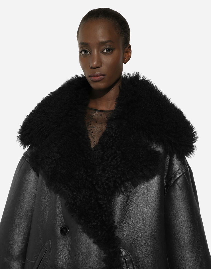 Dolce&Gabbana Double-breasted shearling coat Black F0W1ILFUP8Q