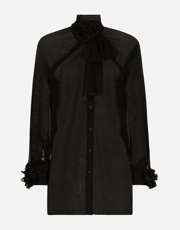 Dolce & Gabbana Camisa de chifón con detalles florales Negro F761RTFJTBR
