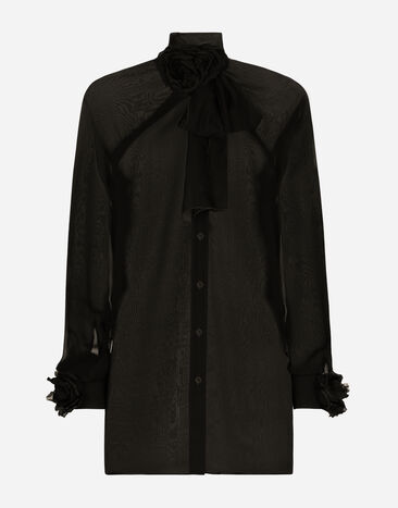 Dolce & Gabbana Camisa de chifón con detalles florales Negro F5R50TFU1AT